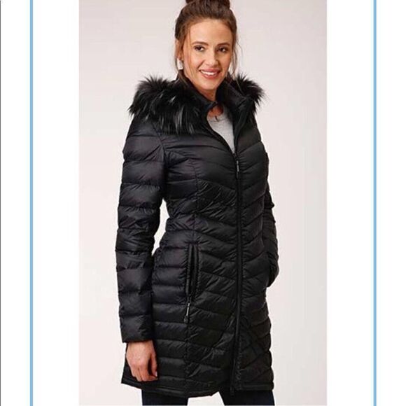 ROPER Black Quilted Lightweight Down Long Jacket - Picture 1 of 12